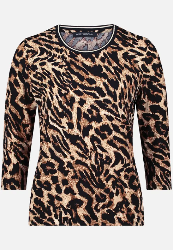 Betty Barclay Shirts*Basic Shirt mit Rippbündchen Schwarz/Beige