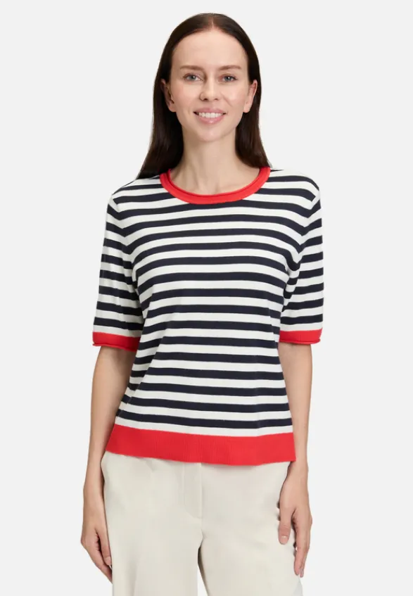 Betty Barclay Strick*Basic-Pullover mit Streifen Patch Dark Blue/Red