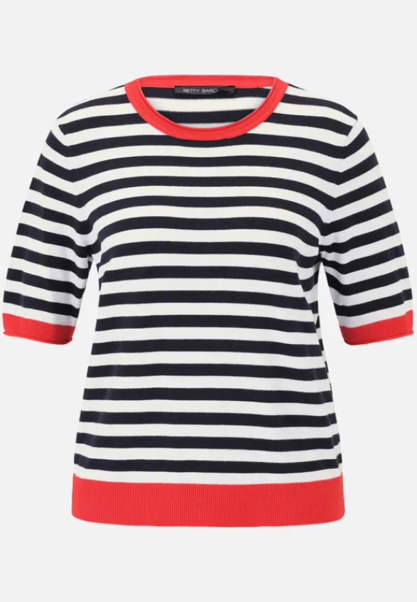 Betty Barclay Strick*Basic-Pullover mit Streifen Patch Dark Blue/Red