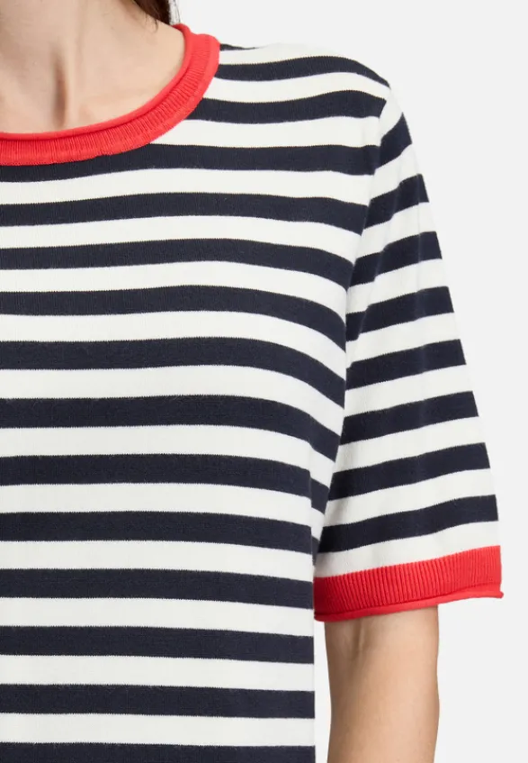 Betty Barclay Strick*Basic-Pullover mit Streifen Patch Dark Blue/Red