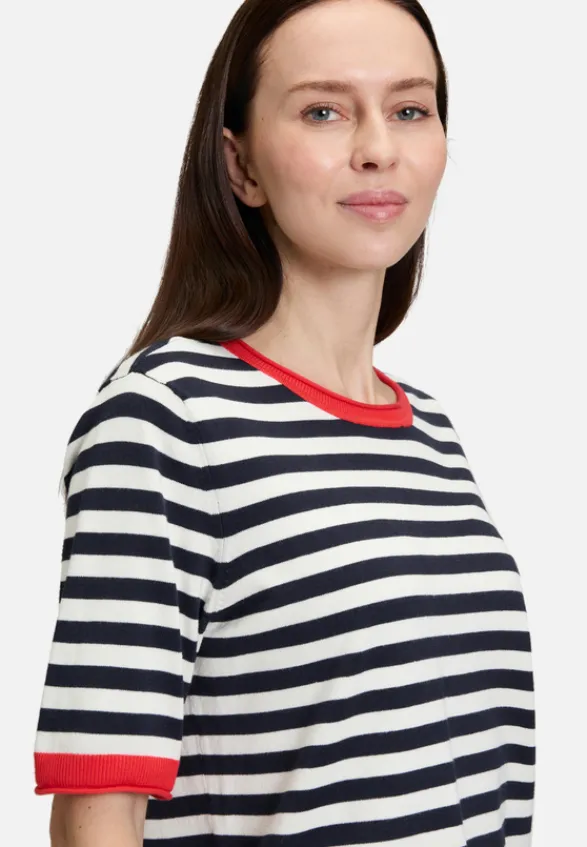 Betty Barclay Strick*Basic-Pullover mit Streifen Patch Dark Blue/Red
