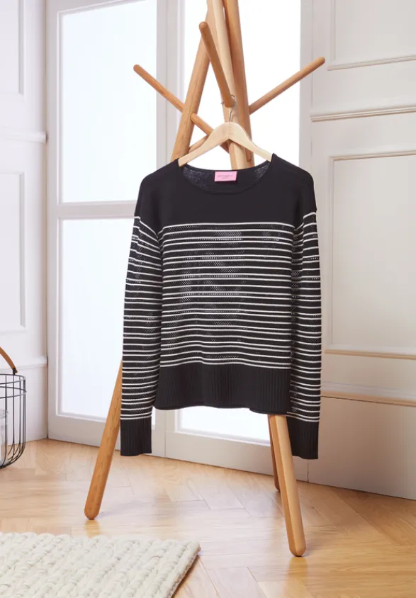 Betty Barclay Strick*Basic-Strickpullover mit Streifen Patch Black/Cream