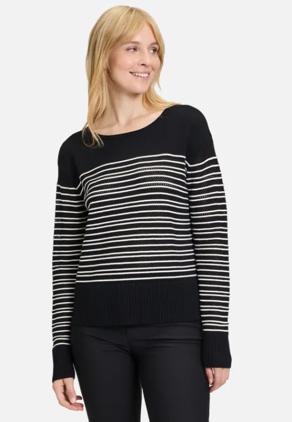 Betty Barclay Strick*Basic-Strickpullover mit Streifen Patch Black/Cream