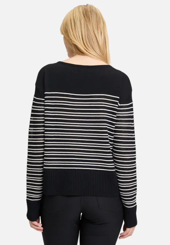 Betty Barclay Strick*Basic-Strickpullover mit Streifen Patch Black/Cream