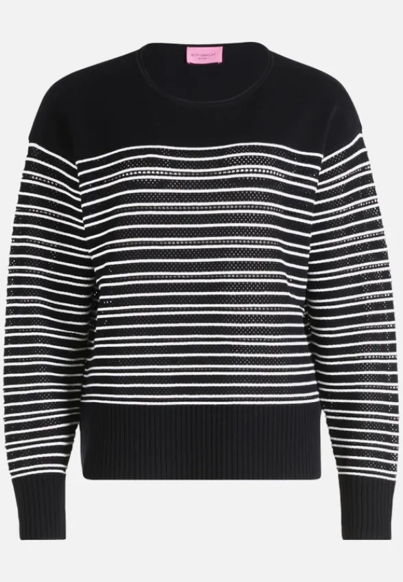Betty Barclay Strick*Basic-Strickpullover mit Streifen Patch Black/Cream