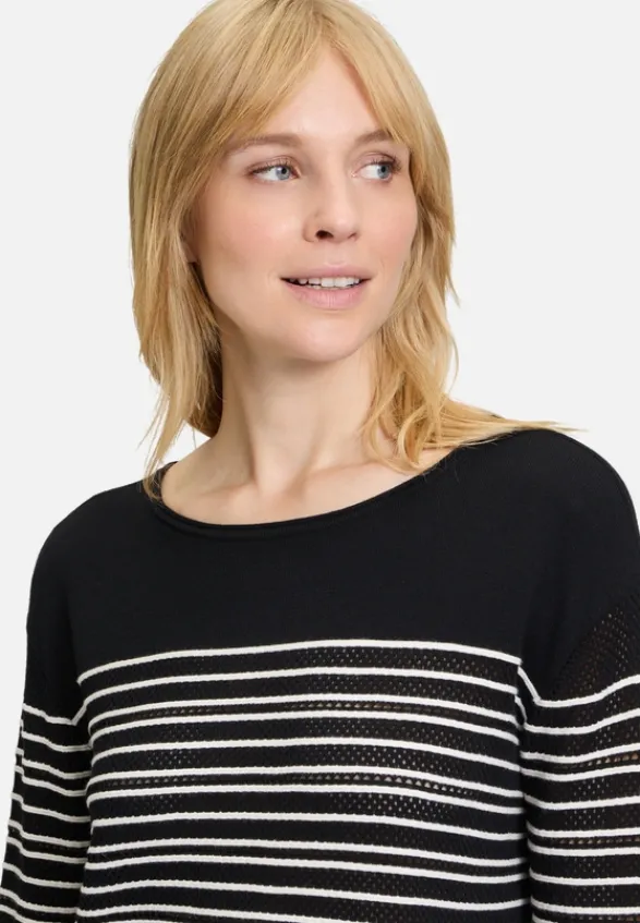 Betty Barclay Strick*Basic-Strickpullover mit Streifen Patch Black/Cream