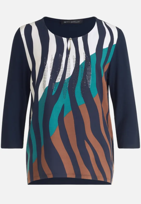 Betty Barclay Blusen|Shirts*Blusenshirt mit Aufdruck Dark Blue/Beige