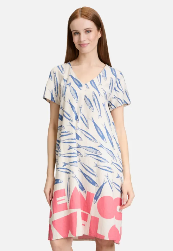Betty Barclay Kleider*Leinenkleid mit V-Ausschnitt Nature/Blue