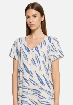 Betty Barclay Kleider*Leinenkleid mit V-Ausschnitt Nature/Blue