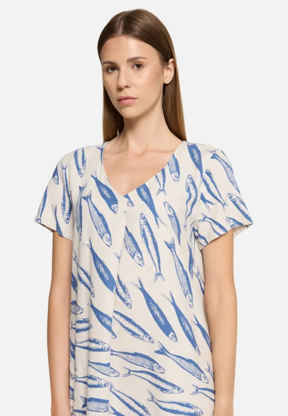 Betty Barclay Kleider*Leinenkleid mit V-Ausschnitt Nature/Blue