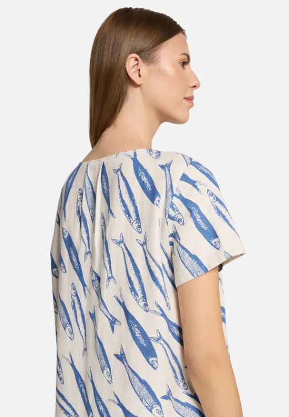 Betty Barclay Kleider*Leinenkleid mit V-Ausschnitt Nature/Blue