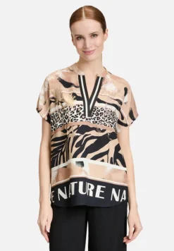 Betty Barclay Blusen*Longbluse mit Stehkragen Beige/Schwarz