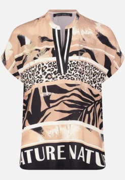 Betty Barclay Blusen*Longbluse mit Stehkragen Beige/Schwarz