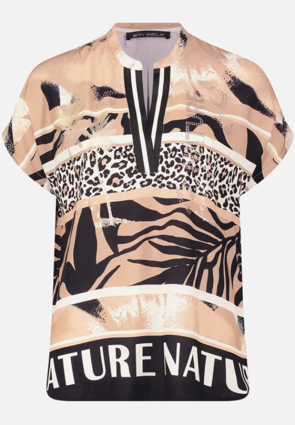 Betty Barclay Blusen*Longbluse mit Stehkragen Beige/Schwarz