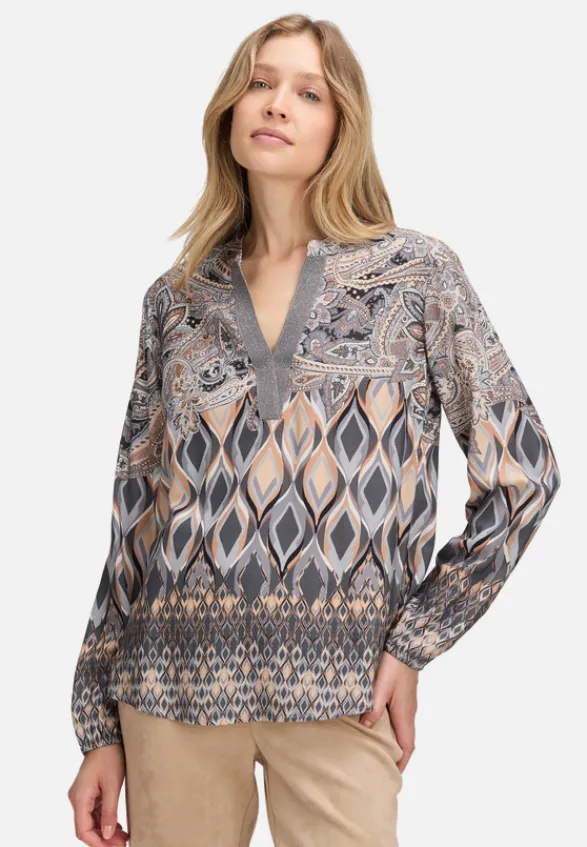 Betty Barclay Blusen*Longbluse mit Stehkragen Grau/Beige