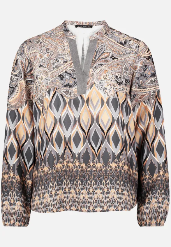 Betty Barclay Blusen*Longbluse mit Stehkragen Grau/Beige