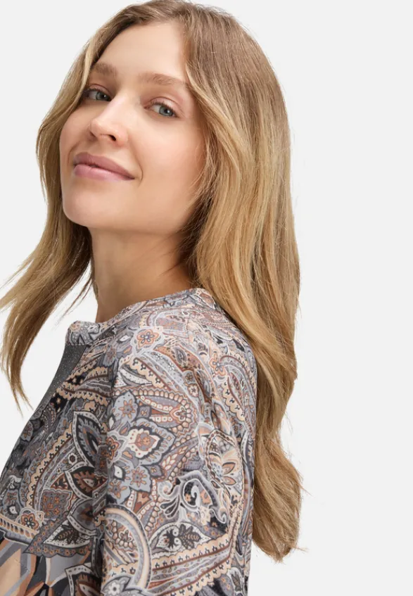 Betty Barclay Blusen*Longbluse mit Stehkragen Grau/Beige
