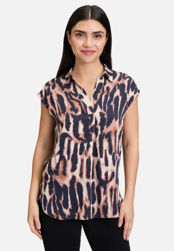 Betty Barclay Blusen*Satin-Bluse mit Kragen Dark Blue/Rosé