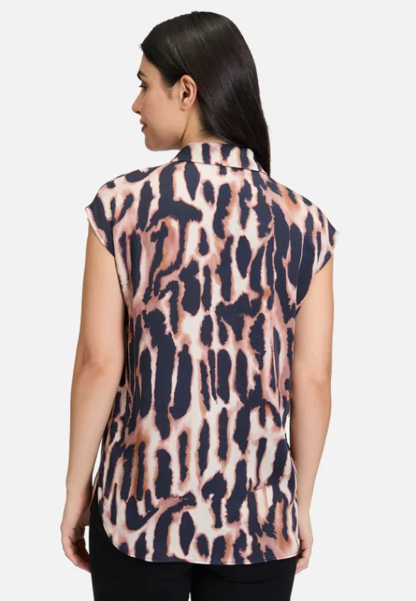 Betty Barclay Blusen*Satin-Bluse mit Kragen Dark Blue/Rosé