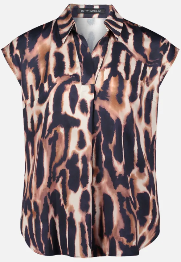 Betty Barclay Blusen*Satin-Bluse mit Kragen Dark Blue/Rosé