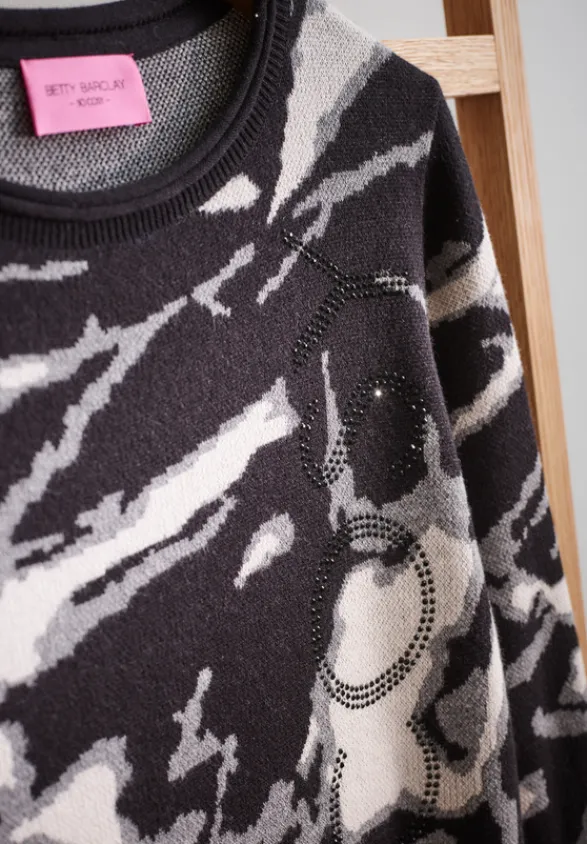 Betty Barclay Strick*Strickpullover mit Jacquard Patch Black/Grey