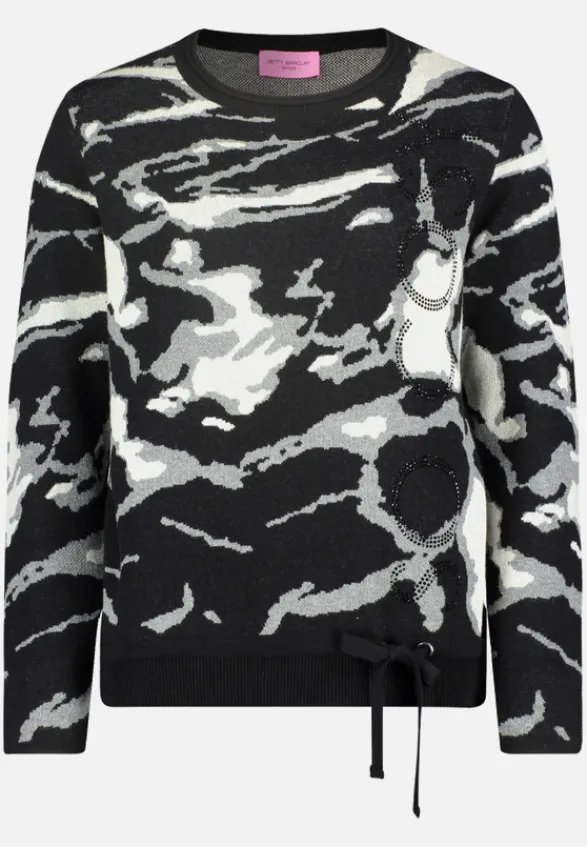 Betty Barclay Strick*Strickpullover mit Jacquard Patch Black/Grey