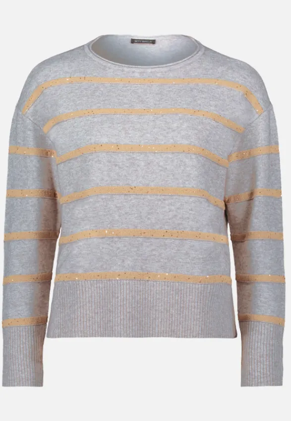 Betty Barclay Strick*Strickpullover mit Pailletten Patch Grey/Beige