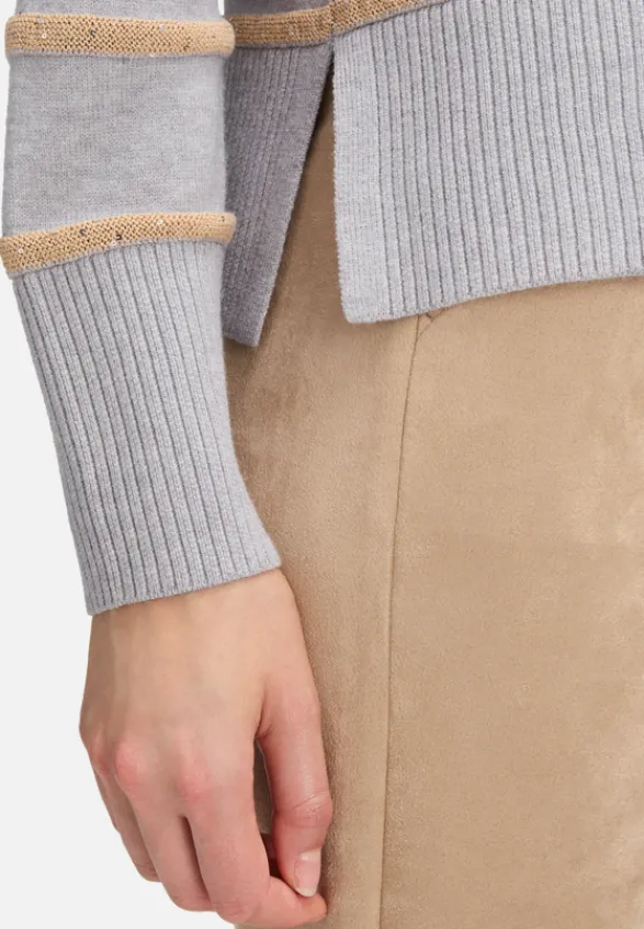 Betty Barclay Strick*Strickpullover mit Pailletten Patch Grey/Beige