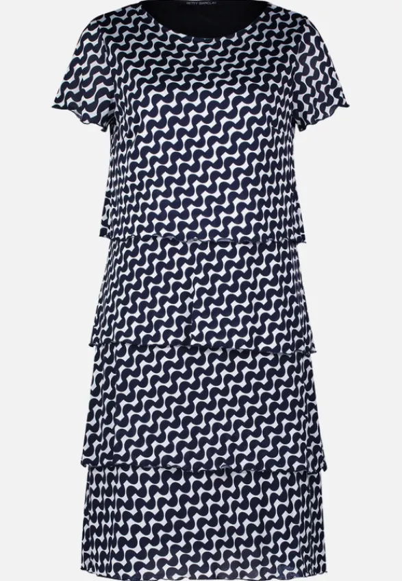 Betty Barclay Kleider|Festliche Mode*Stufenkleid mit U-Boot-Ausschnitt Dunkelblau/Weiß